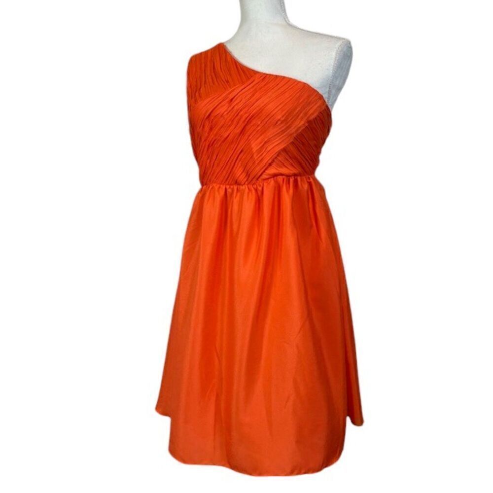 MM Couture Ruched One Shoulder‎ Mini Dress Lined Cocktail Party Orange Medium
